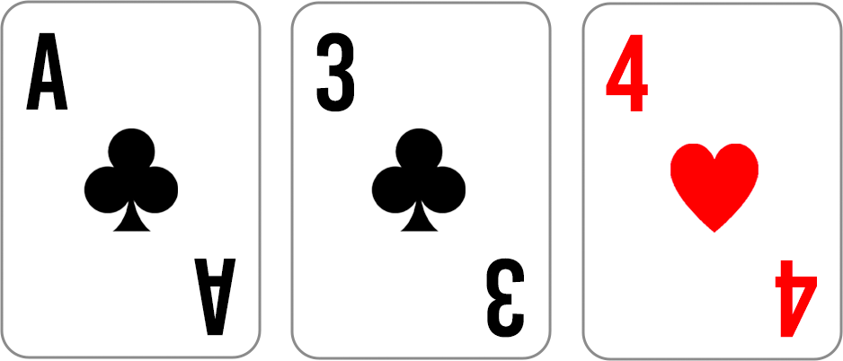 ace and 3 of clubs, 4 of hearts