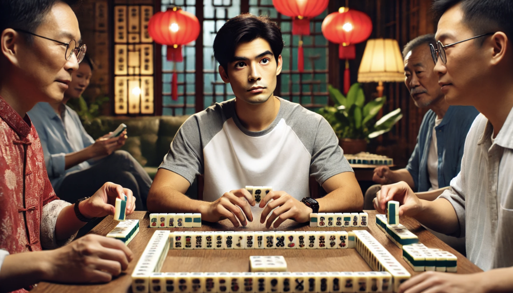 young mahjong player looking innocent