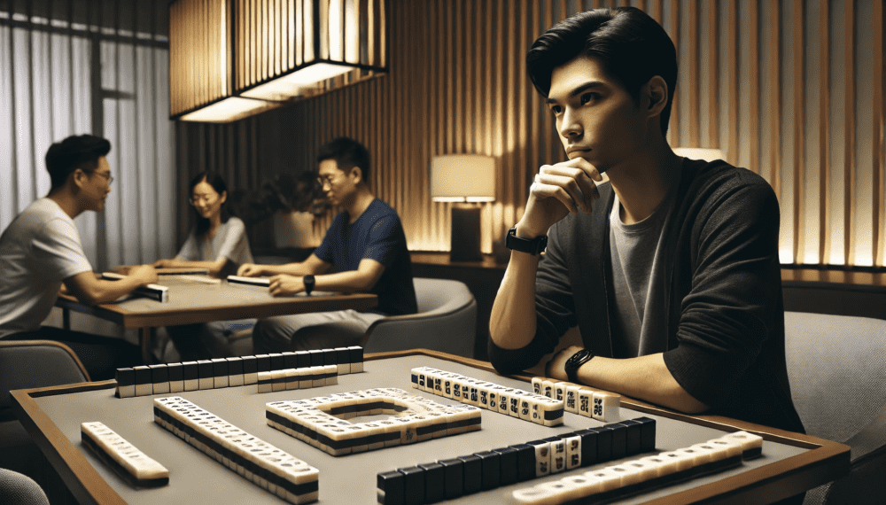handsome man thinking about mahjong in a modern den